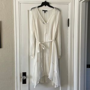 White long sleeve dress from WHBM. Mini Swiss dot.